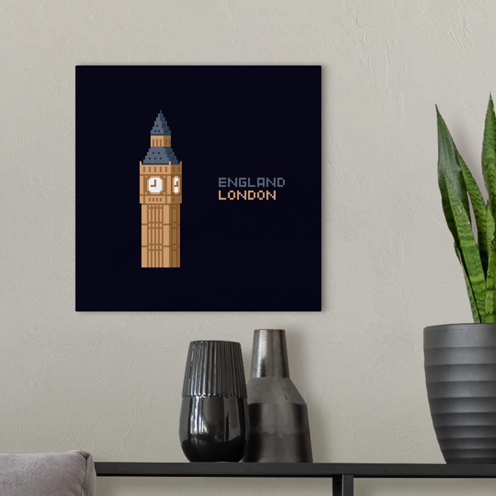 A modern room featuring Pixel Art Of Big Ben Tower, London, England