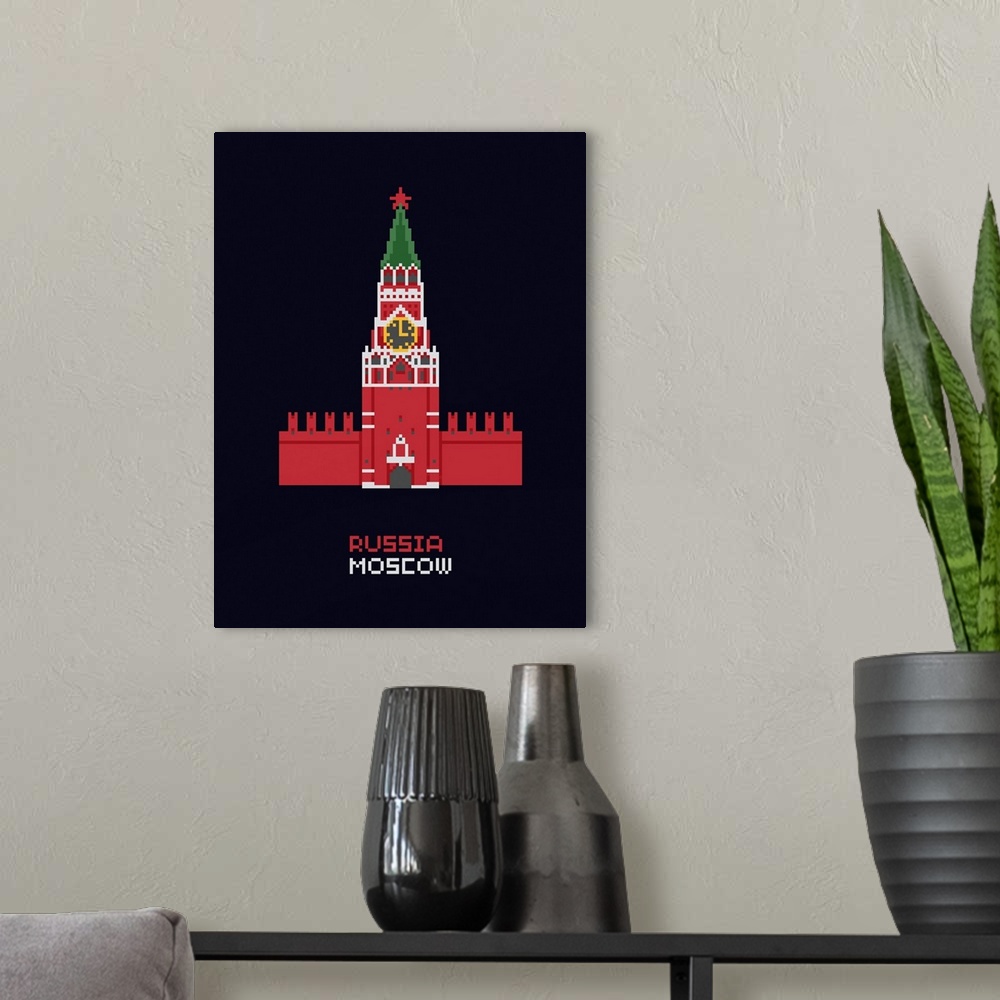A modern room featuring Pixel Art Of Spasskaya Tower, Moscow Kremlin, Russia