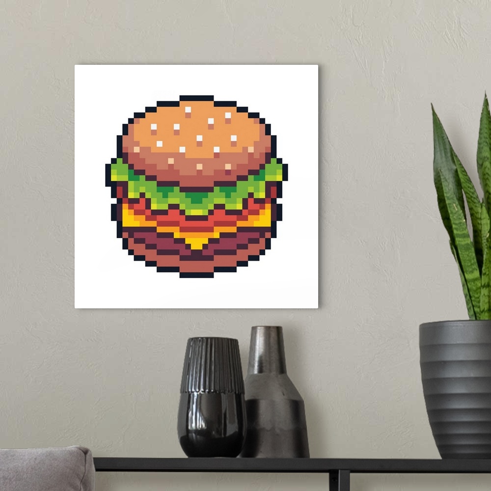 A modern room featuring Pixel Burger