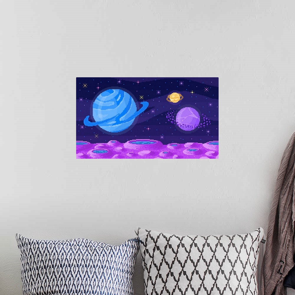 A bohemian room featuring Pixel Crater Landscape With Planets