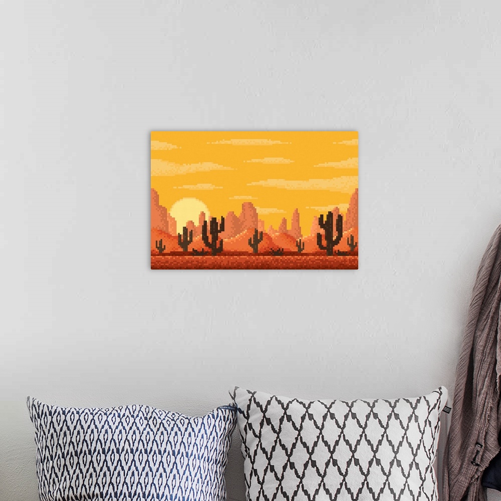 A bohemian room featuring Pixel Desert Landscape