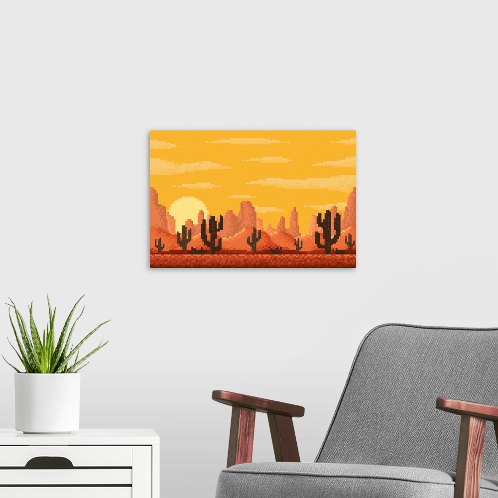 A modern room featuring Pixel Desert Landscape