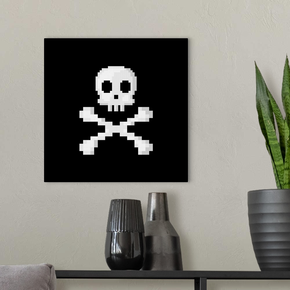 A modern room featuring Pixel Icon Of Skull And Crossbones