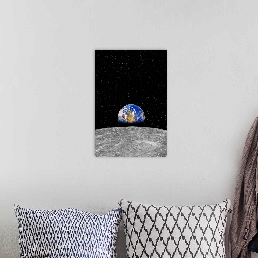 A bohemian room featuring Planet earth rising over Moon