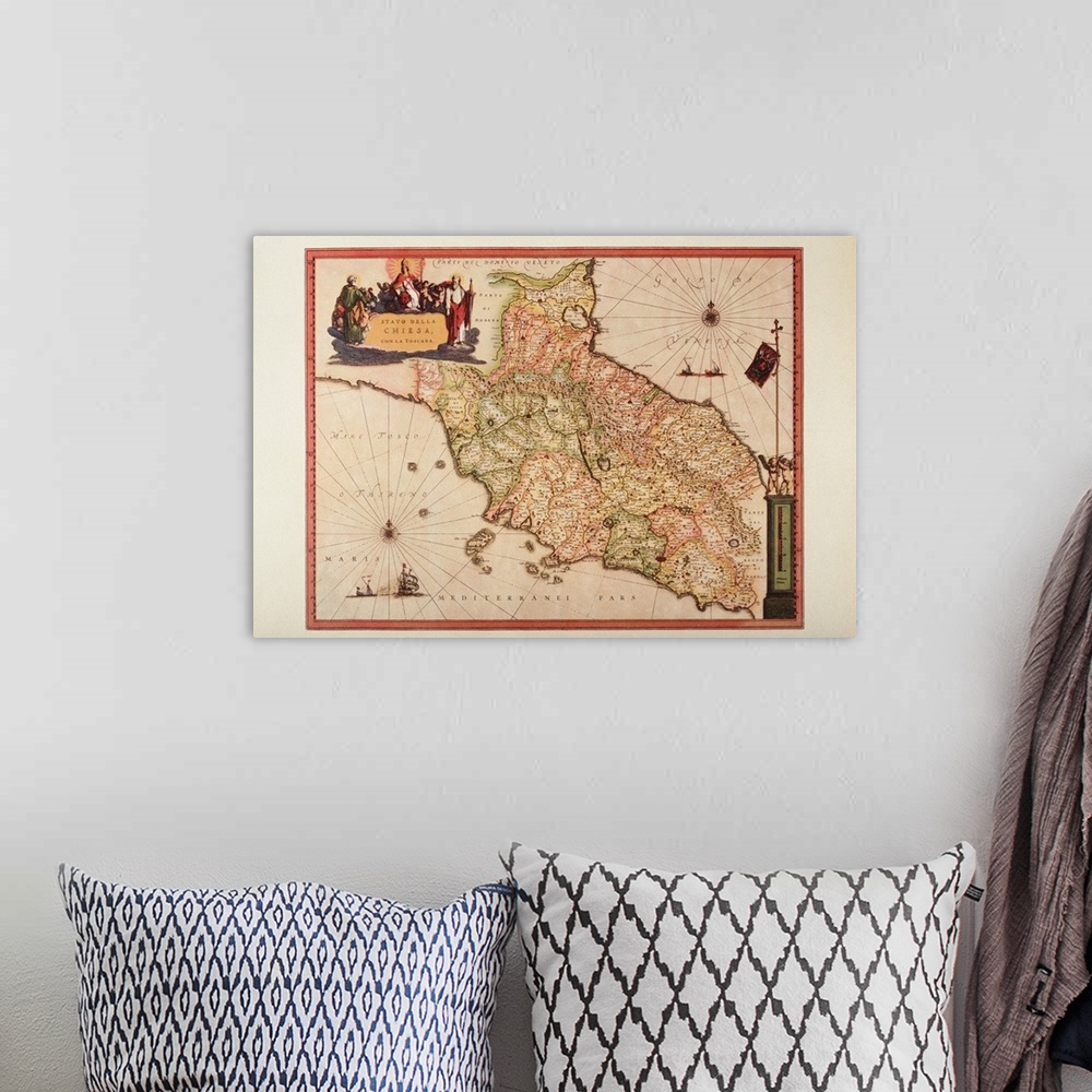A bohemian room featuring Plate from renaissance cartography treatment created in XVI century, Artist unknown