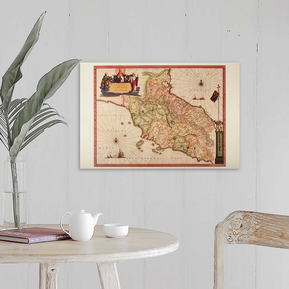 A farmhouse room featuring Plate from renaissance cartography treatment created in XVI century, Artist unknown