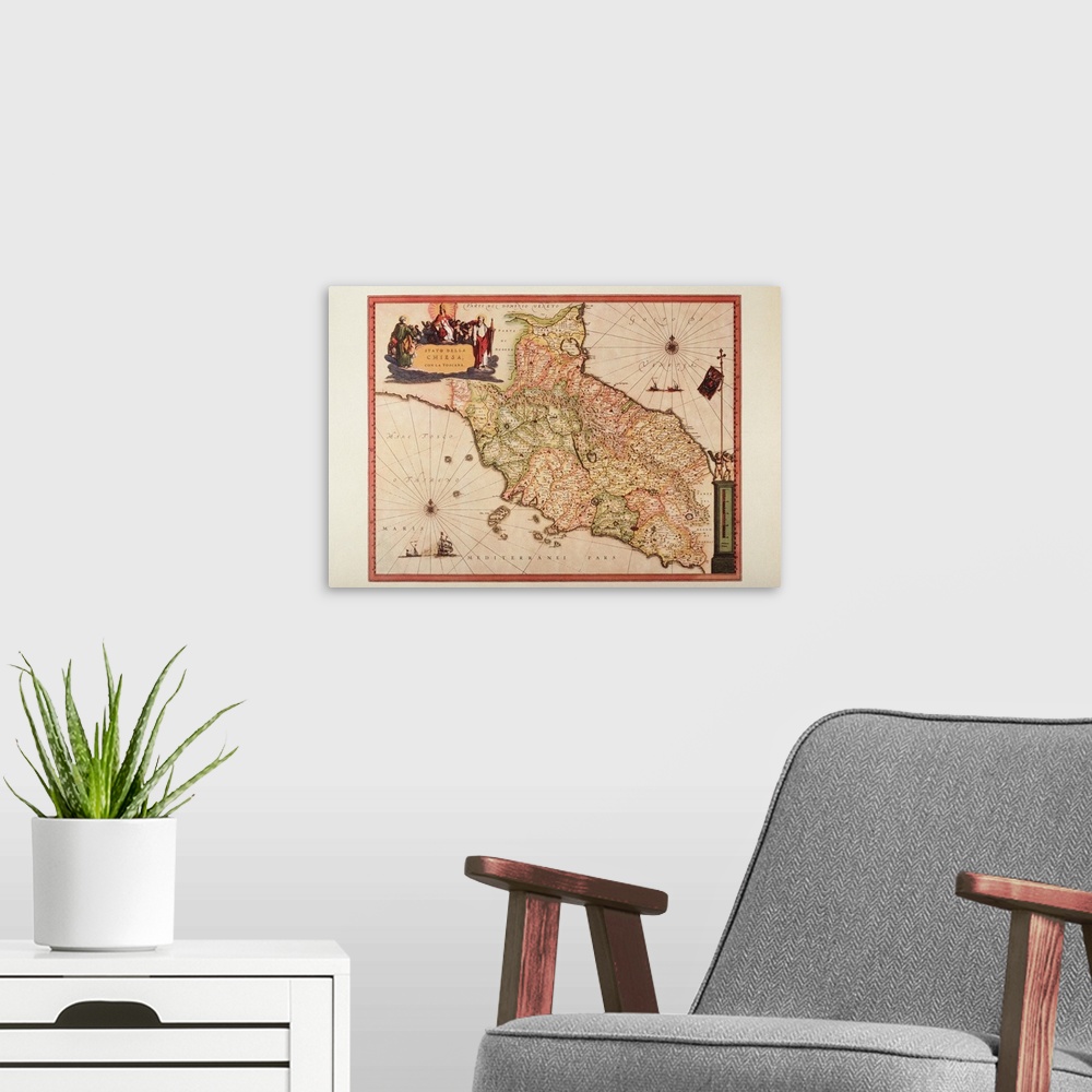 A modern room featuring Plate from renaissance cartography treatment created in XVI century, Artist unknown