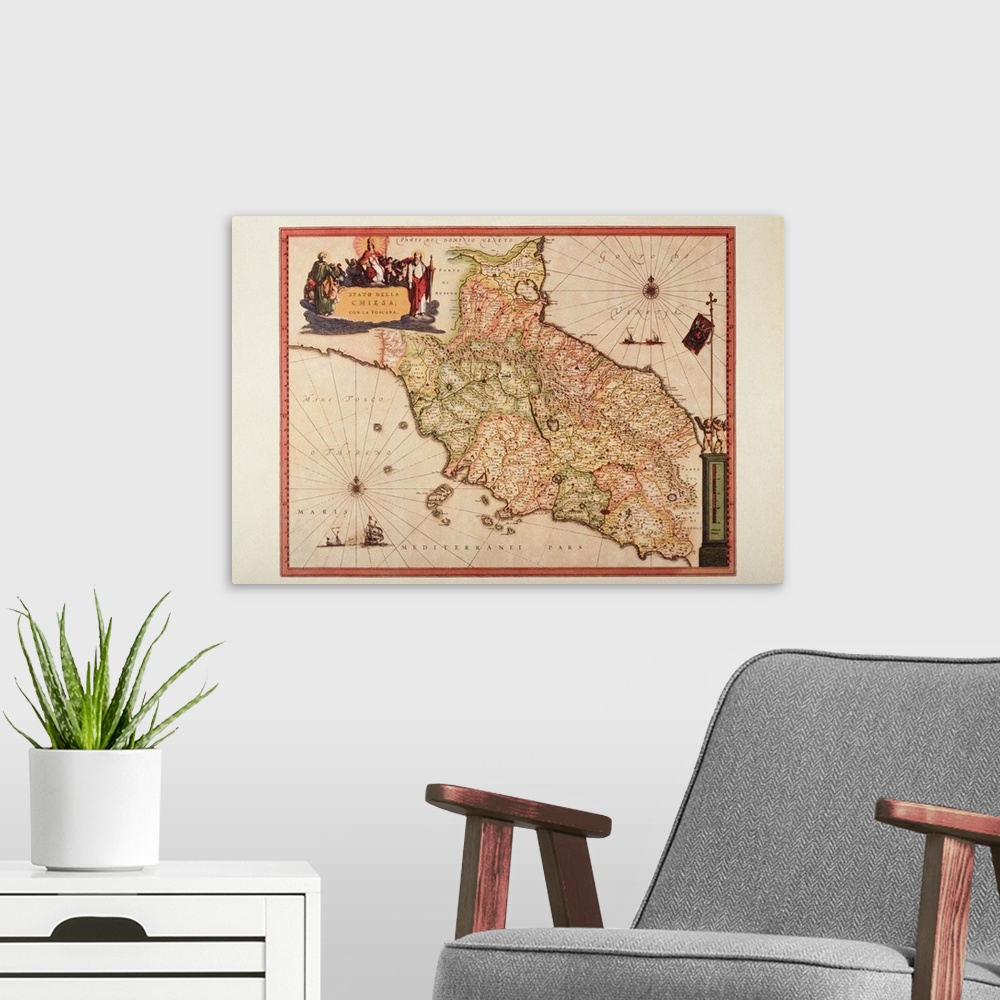 A modern room featuring Plate from renaissance cartography treatment created in XVI century, Artist unknown