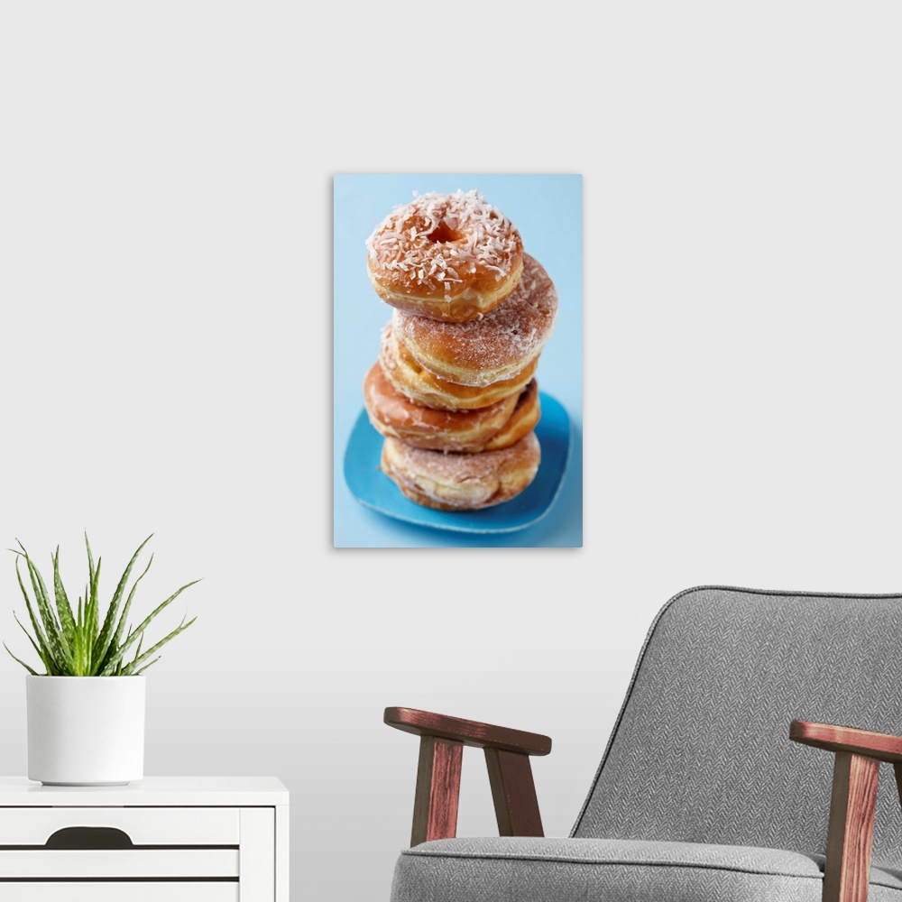 A modern room featuring Plate Of Donuts