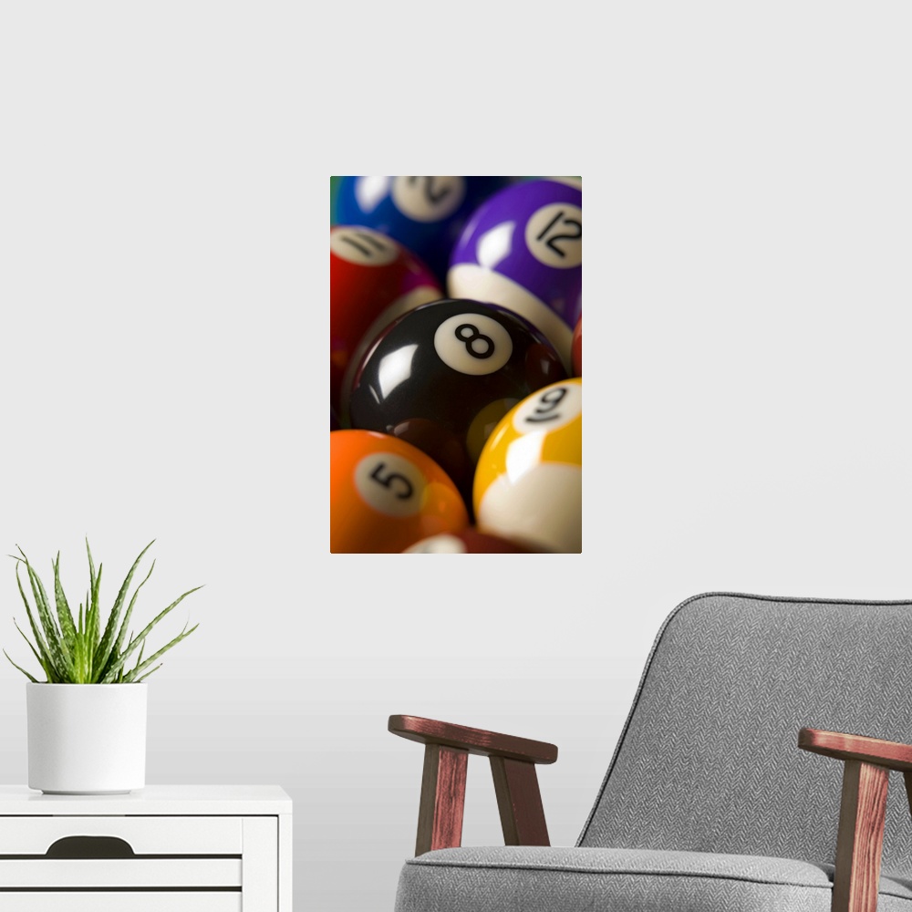 A modern room featuring Pool balls