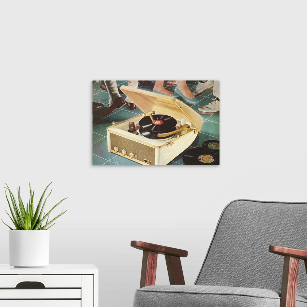 A modern room featuring Portable Record Player