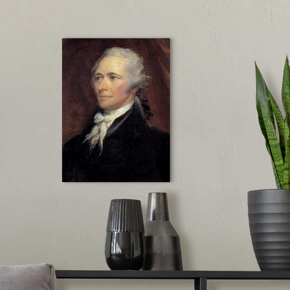 A modern room featuring Portrait of Alexander Hamilton (1757-1804), Secretary of the Treasury of the United States. Paint...