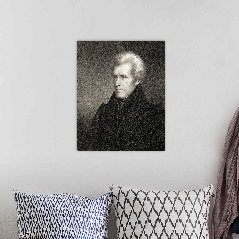 A bohemian room featuring Andrew Jackson (1765-1845), seventh President of the United States, known as Old Hickory.