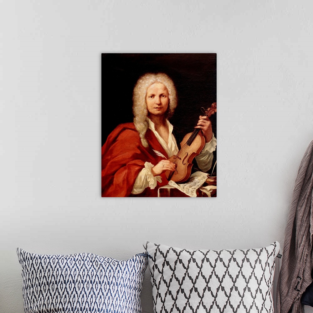 A bohemian room featuring Portrait of Antonio Vivaldi (1678-1741). Oil on canvas, Italian School, 18th century. Civico Muse...