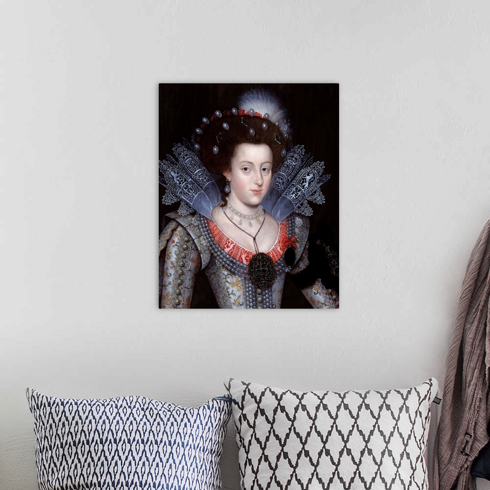 A bohemian room featuring Portrait of Elizabeth Stuart, Queen of Bohemia (called the Winter Queen) by an unknown artist, 16...