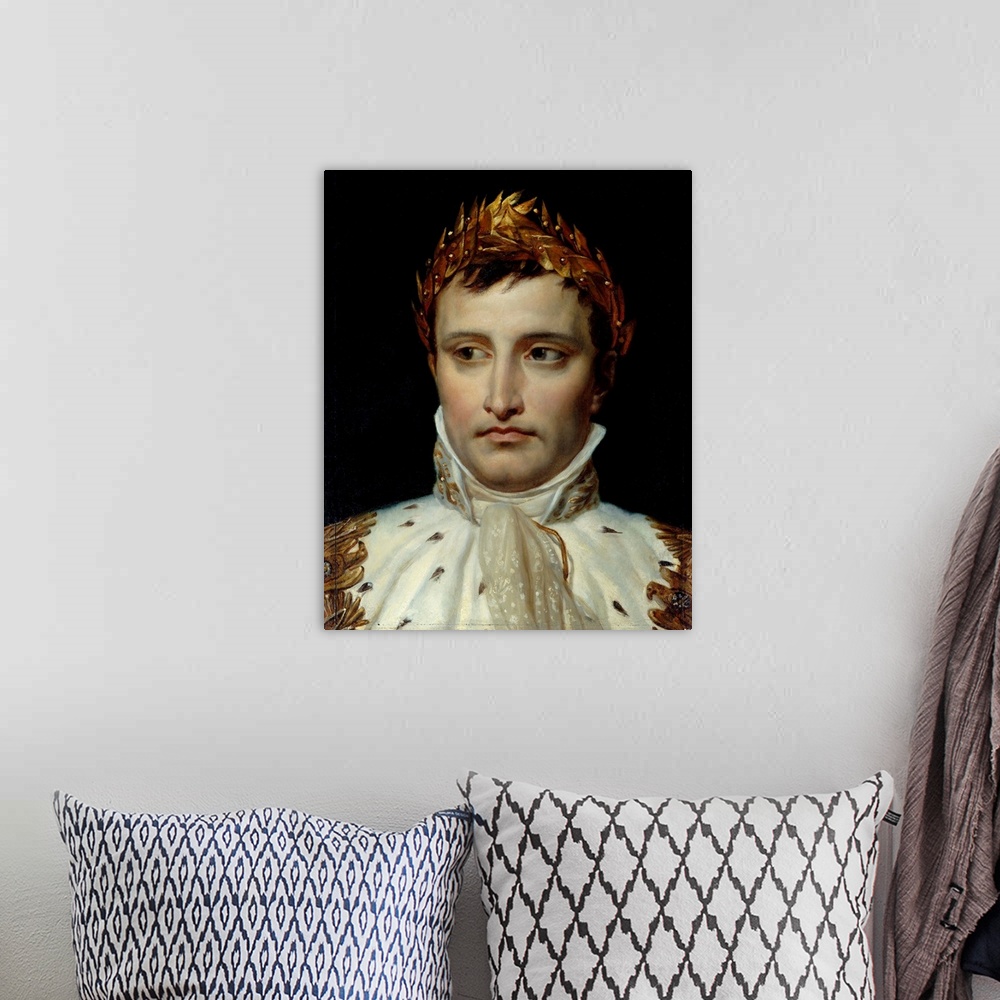 A bohemian room featuring Portrait of the emperor Napoleon I Bonaparte (1769-1821). Painting by Jacques Louis David (1748-1...