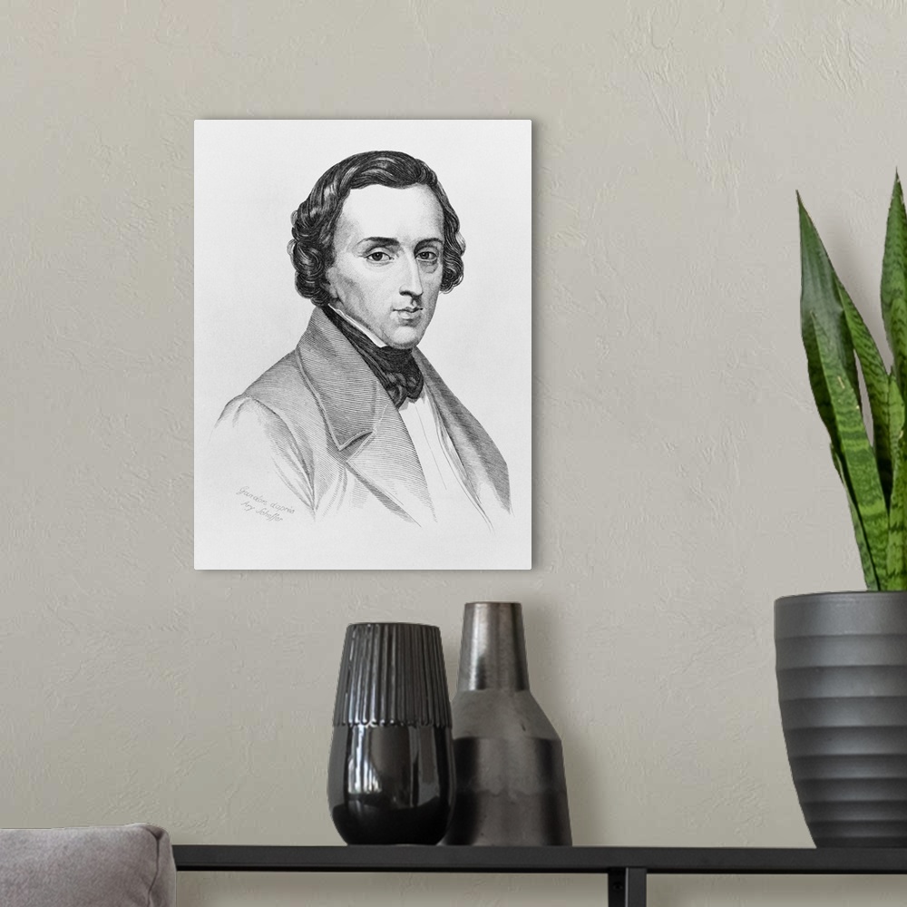 A modern room featuring Frederic Chopin (1810-1849), Polish-French pianist and composer during the Romantic period.