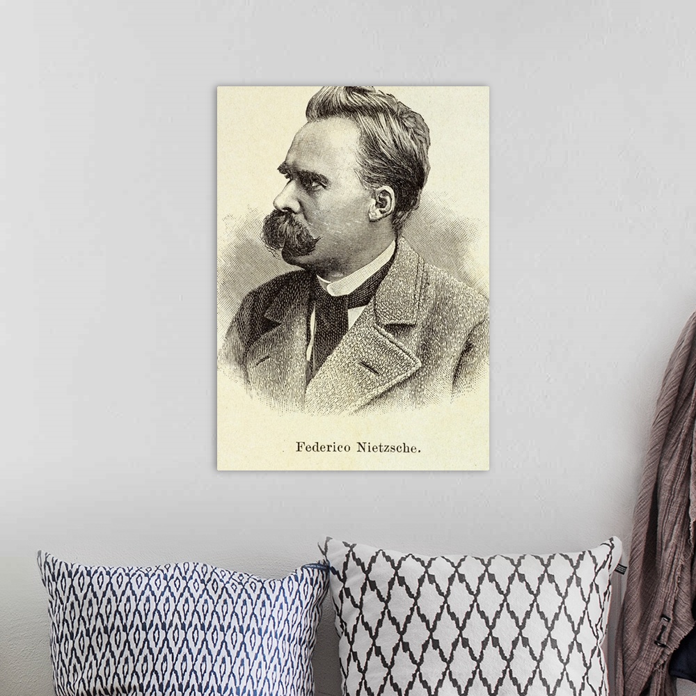 A bohemian room featuring Portrait of Friedrich Nietzsche