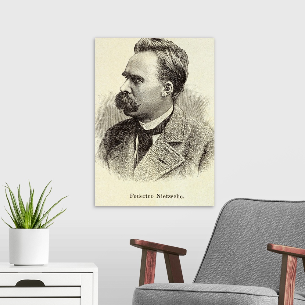 A modern room featuring Portrait of Friedrich Nietzsche