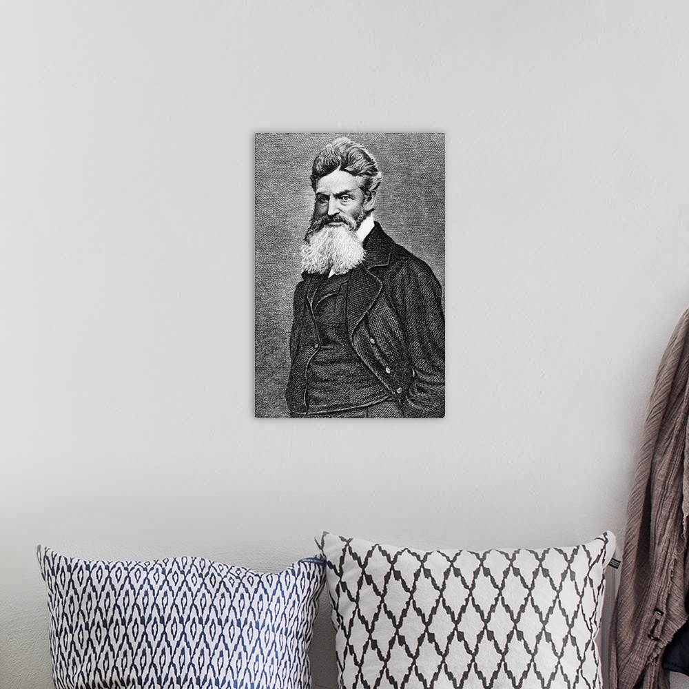 A bohemian room featuring Portrait of John Brown (1800-1859), American abolitionist. Undated engraving. BPA 2