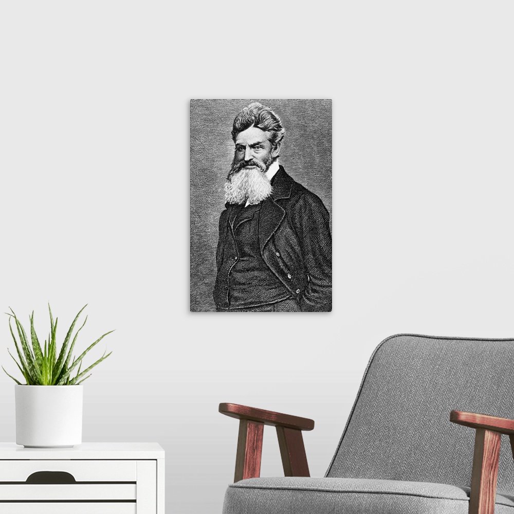 A modern room featuring Portrait of John Brown (1800-1859), American abolitionist. Undated engraving. BPA 2