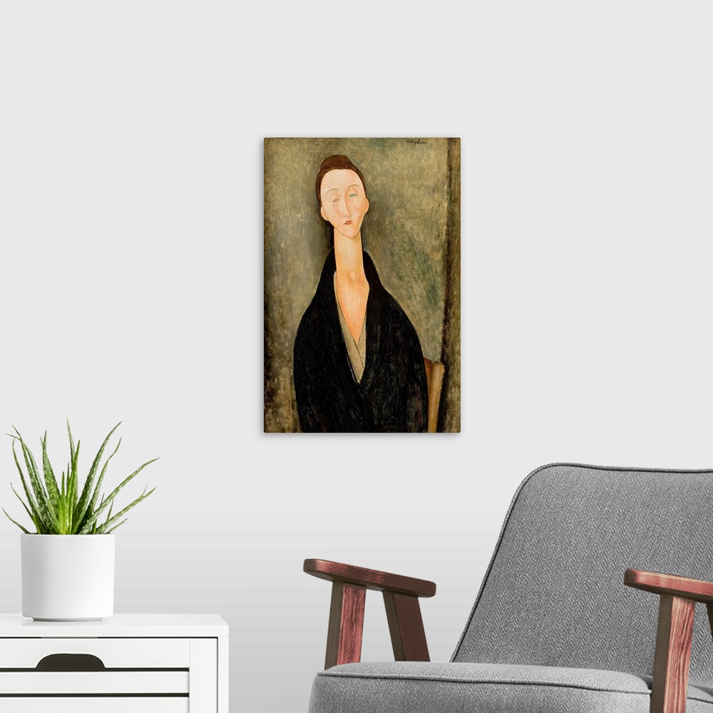 A modern room featuring No date, oil on canvas, Modigliani Institute, Rome, Italy.