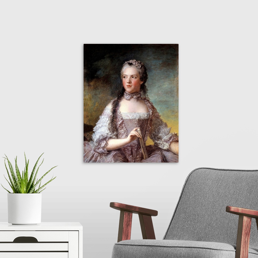 A modern room featuring Portrait of Madame Adelaide de France (1732-1800), daughter of King Louis XV. Painting by Jean-Ma...