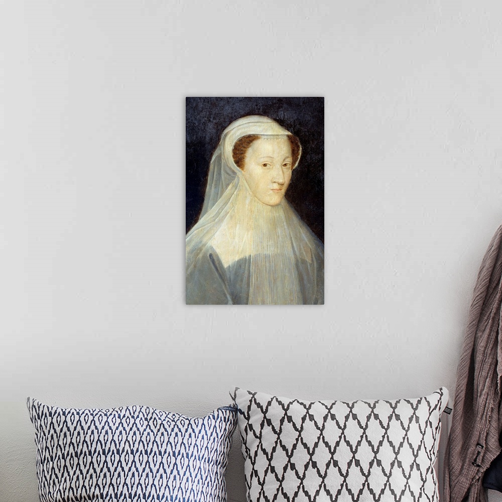 A bohemian room featuring Portrait of Mary Stuart (1542-1587), Queen of France and later Queen of Scotland in mourning dres...