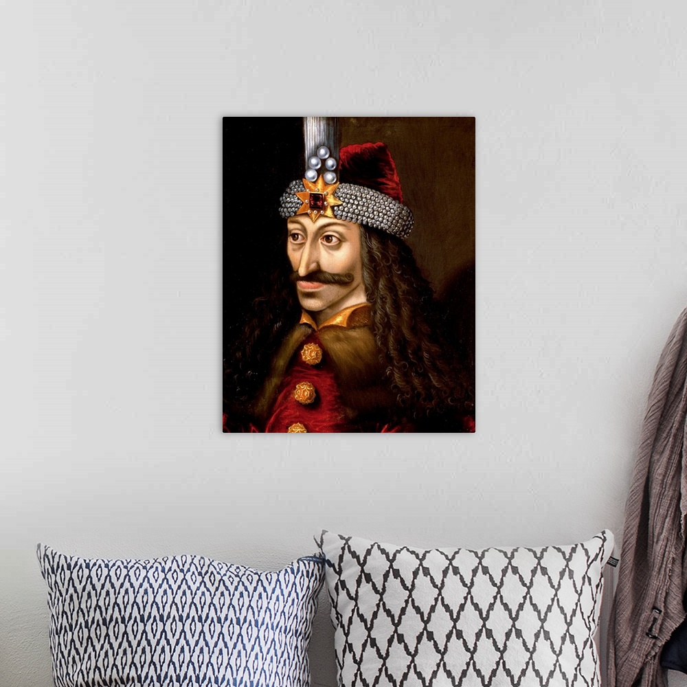 A bohemian room featuring Portrait of Vlad III the Impaler, or Dracula (1431-1476) who was inspired Bram Stoker's novel Dra...