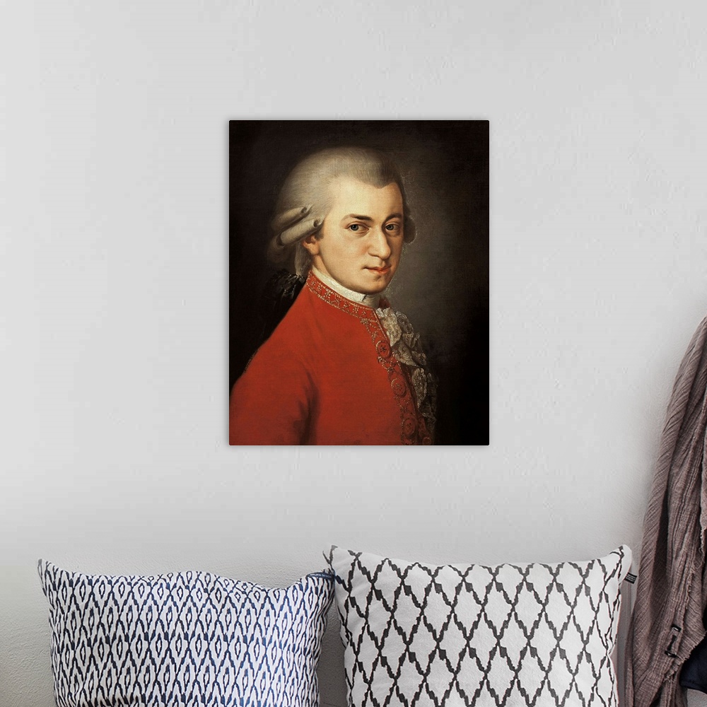 A bohemian room featuring Portrait of Wolfgang Amadeus Mozart (1756-1791) by Barbara Krafft,(1764-1825) 1819 - Gesellschaft...