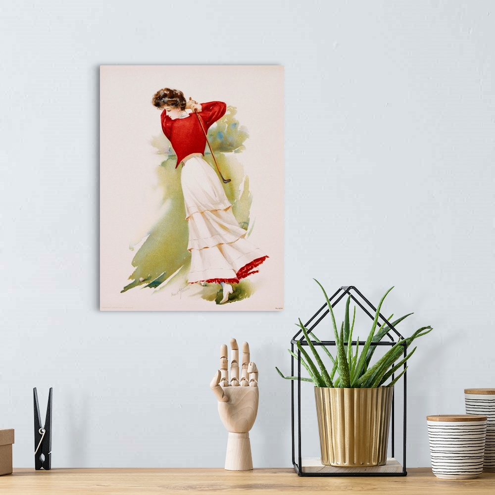 A bohemian room featuring Poster Depicting A Woman Playing Golf By Maud Stumm
