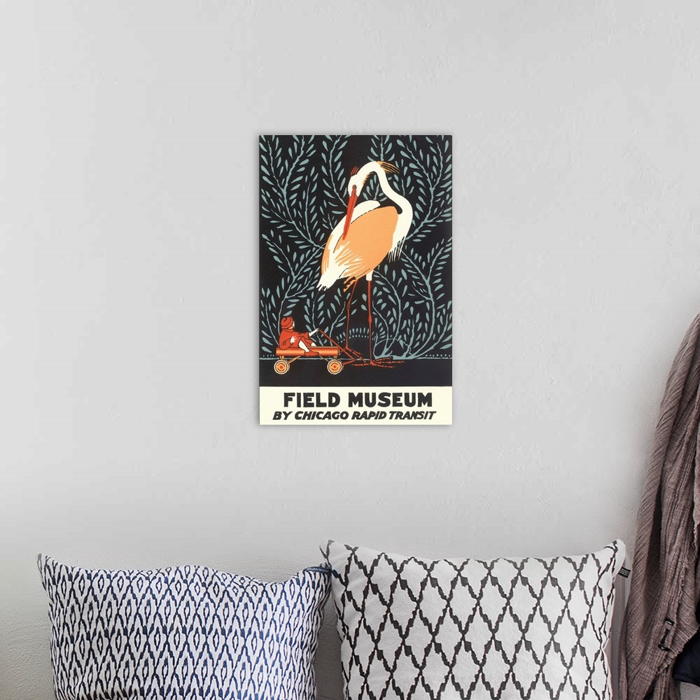 A bohemian room featuring Poster For Field Museum With Giant Heron