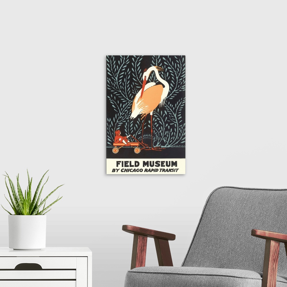 A modern room featuring Poster For Field Museum With Giant Heron