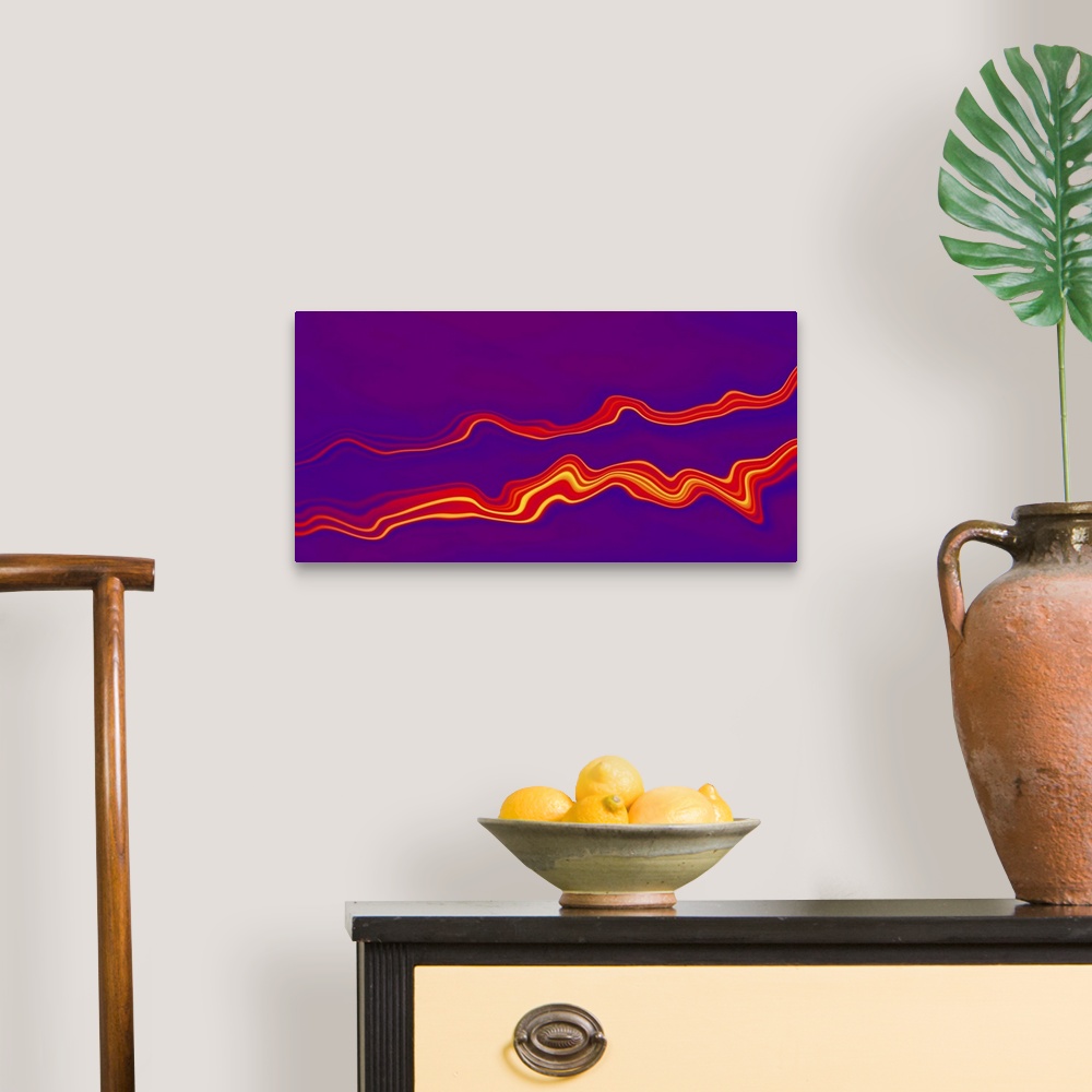 A traditional room featuring Purple and red abstract waves