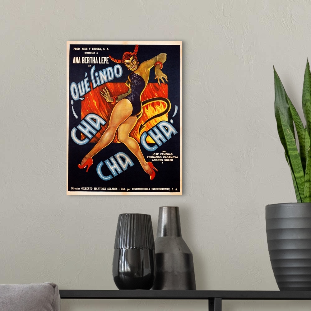 A modern room featuring Que Lindo Cha Cha Cha! Movie Poster