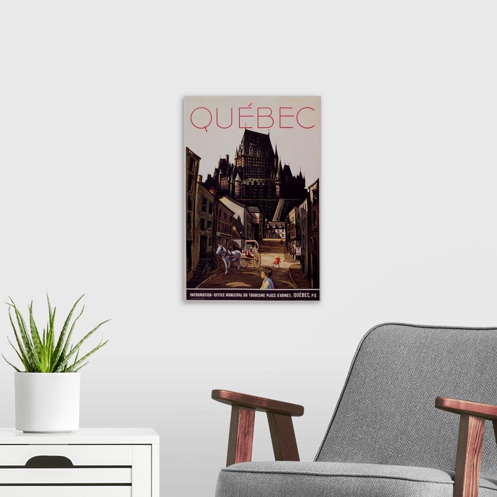 A modern room featuring Quebec Travel Poster