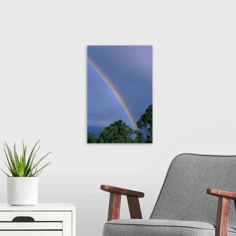A modern room featuring Rainbow over rocks