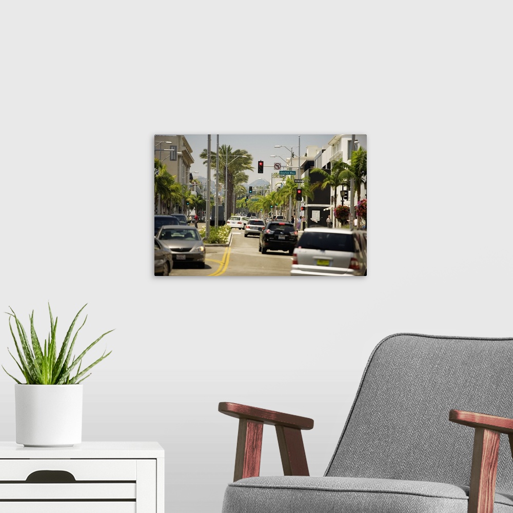 A modern room featuring Rear view of traffic on a street, Rodeo Drive, Los Angeles, California, USA