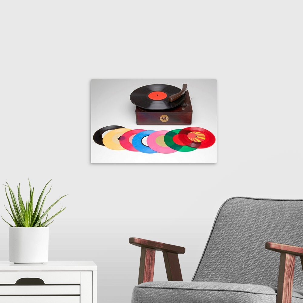 A modern room featuring Records and record player
