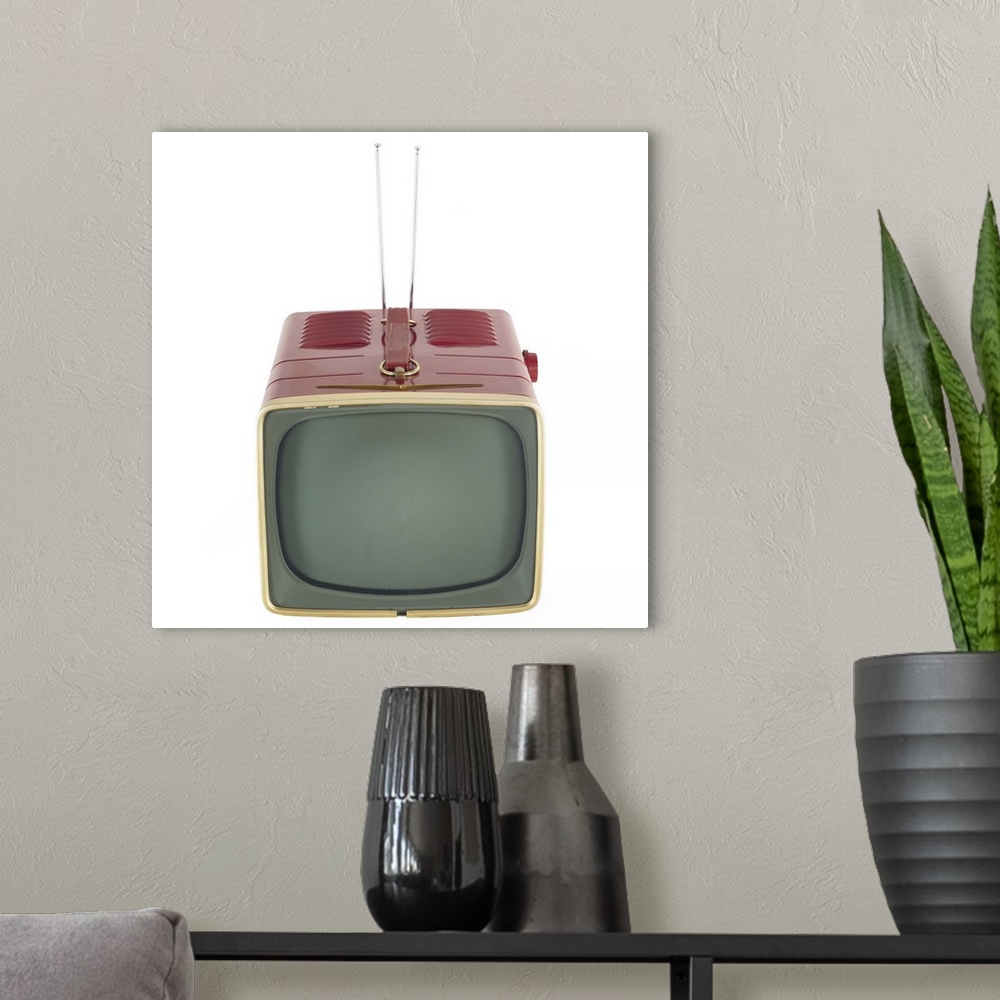 A modern room featuring Red Antique Television