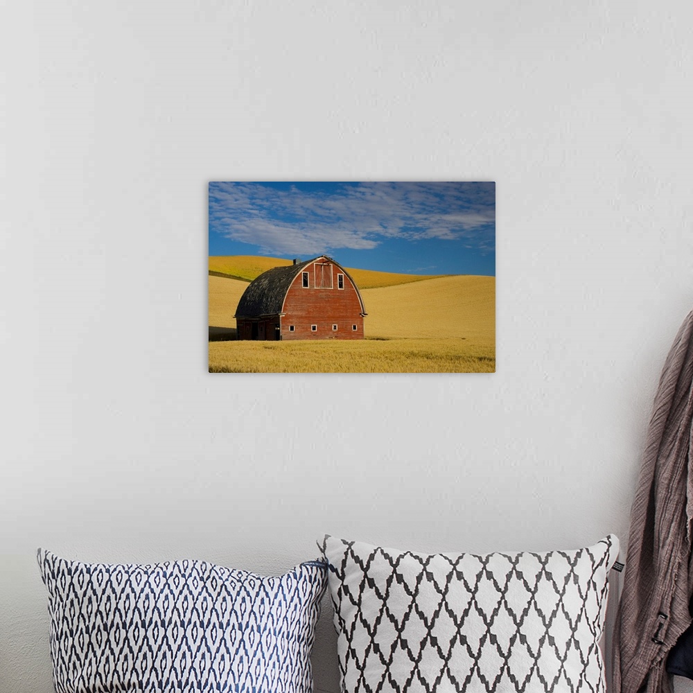 A bohemian room featuring Red Barn In Wheat Field