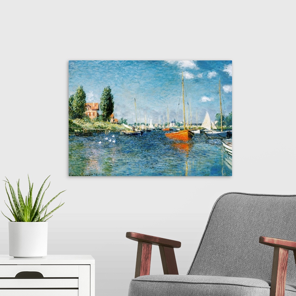 A modern room featuring Red Boats, Argenteuil By Claude Monet