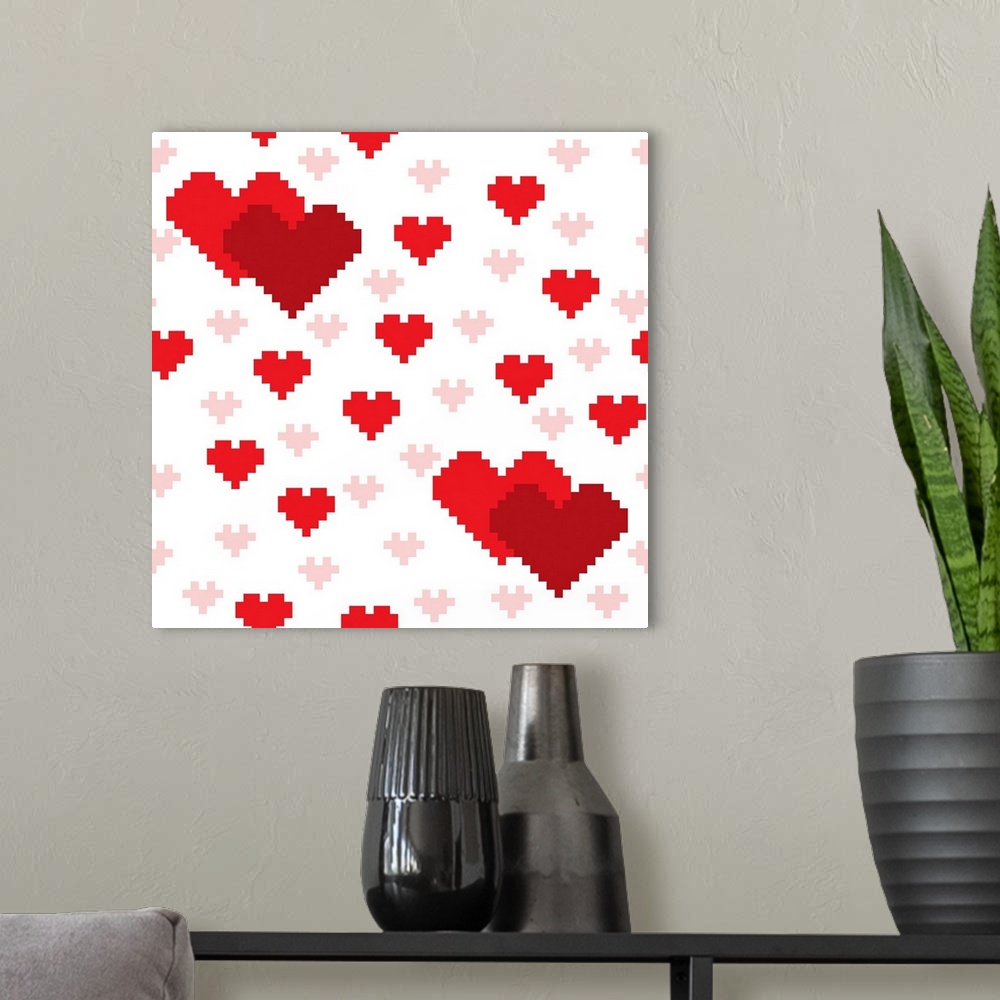 A modern room featuring Red Pixel Hearts