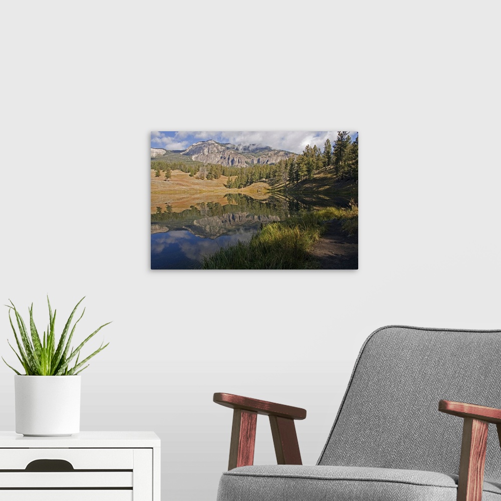 A modern room featuring Reflection on Trout Lake in Yellowstone National Park.