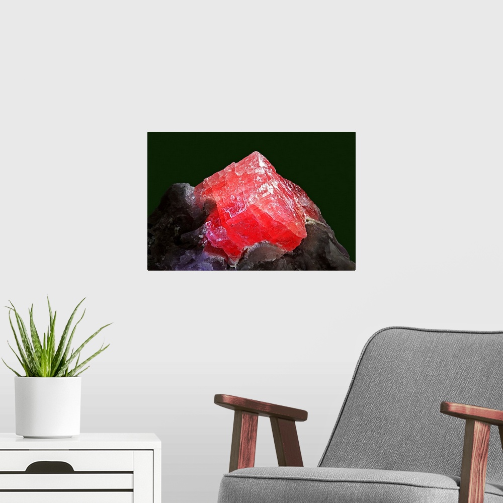 A modern room featuring Rhodochrosite Mineral From China's Wuton Mine