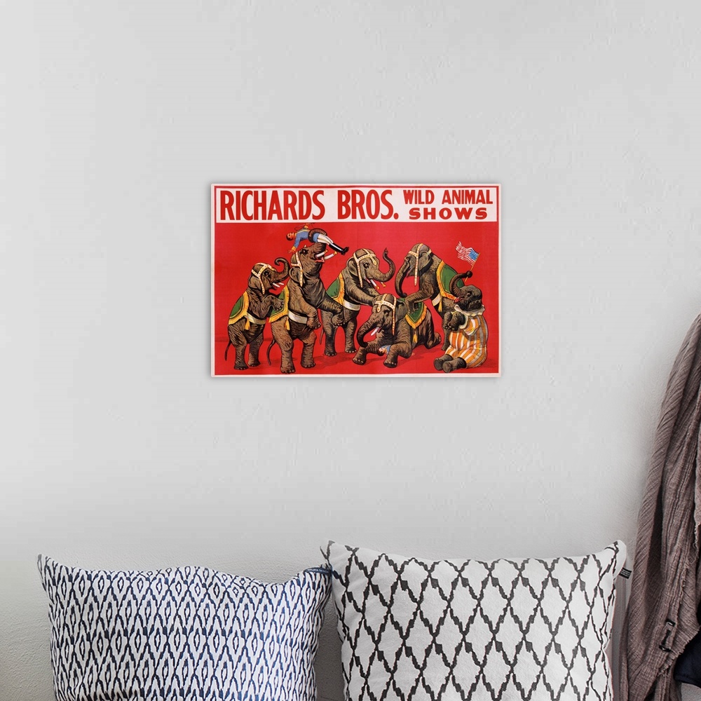A bohemian room featuring Richards Bros. Wild Animal Shows Poster