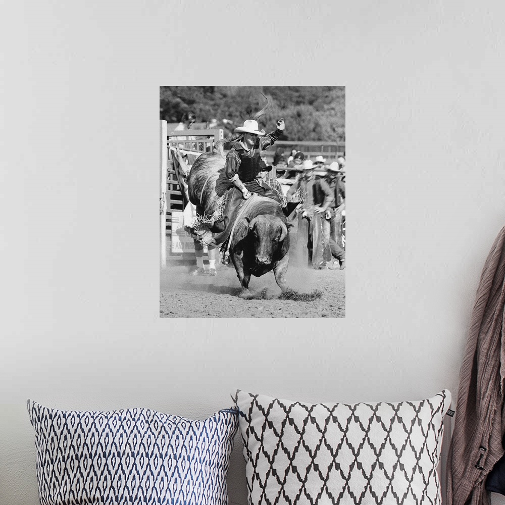 A bohemian room featuring Rider Hanging On To Bucking Bull