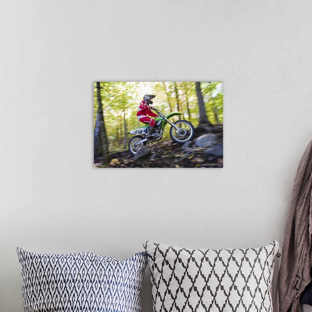 A bohemian room featuring Rider on dirt bike
