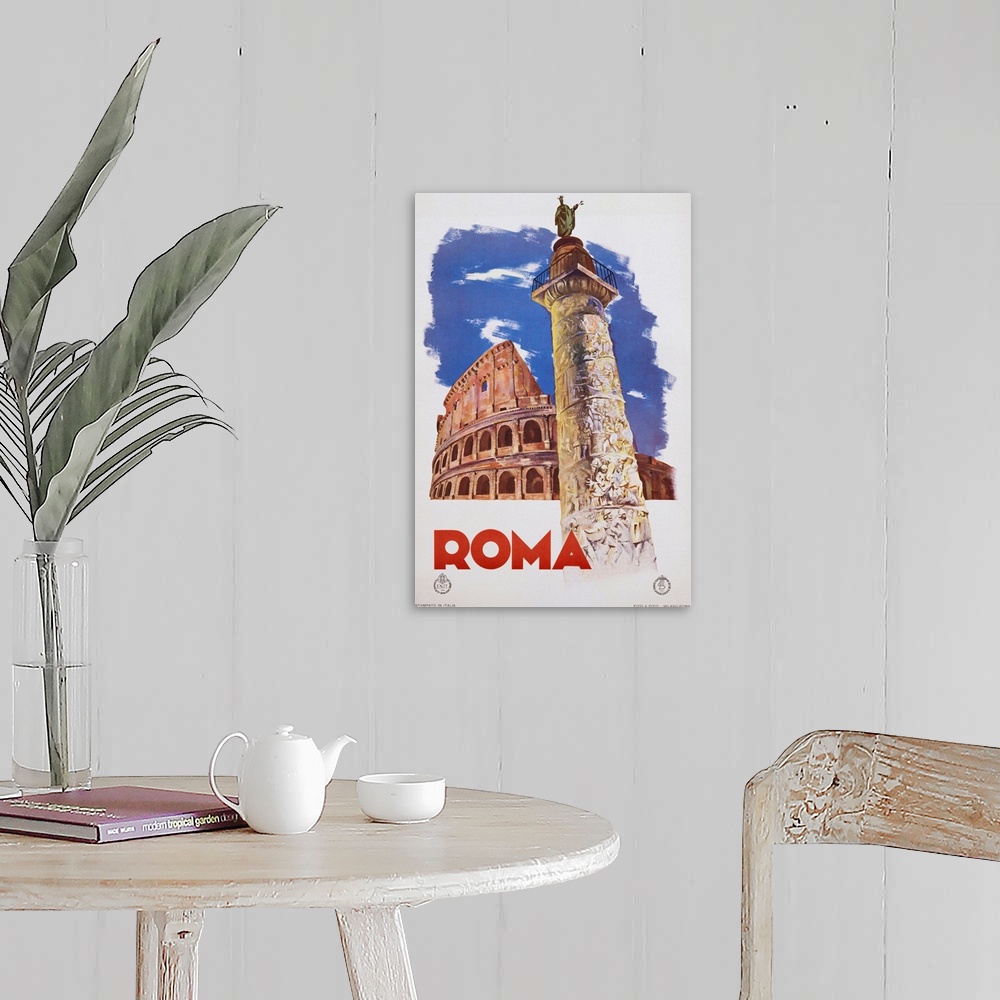 A farmhouse room featuring Roma Travel Poster