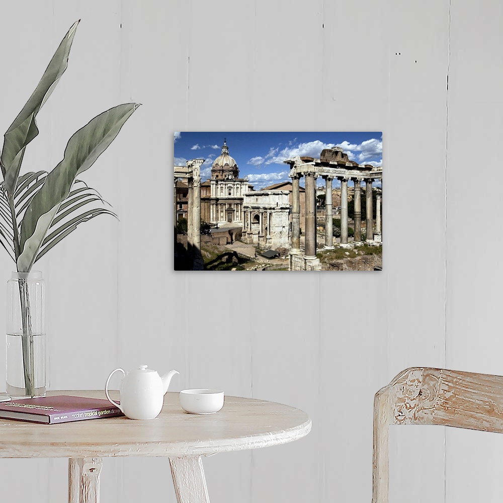 A farmhouse room featuring Photograph of ancient stone ruins with crumbling pillars.